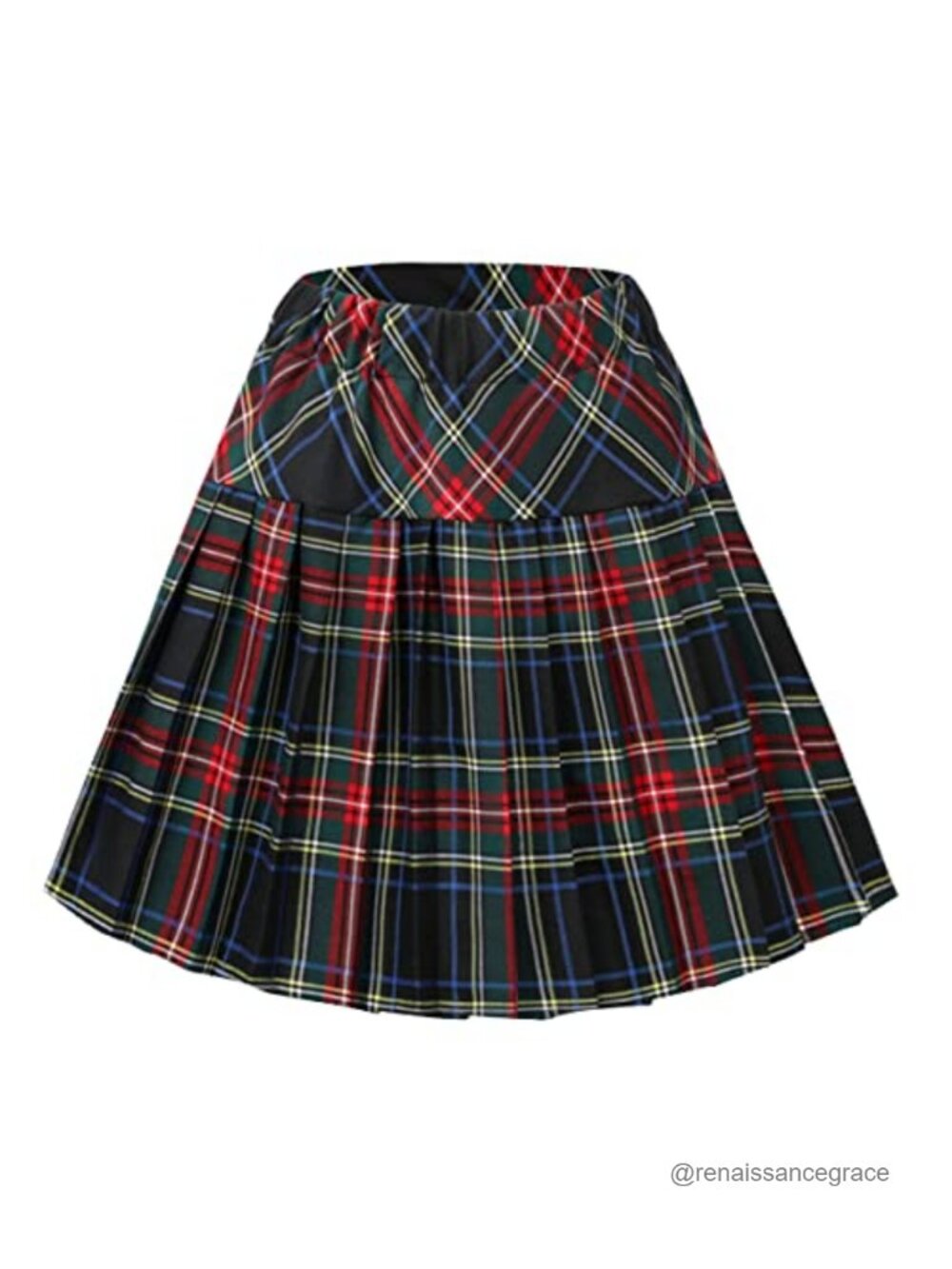Tartan Pleated Elastic Waist Mini Skater A-Line Skirt